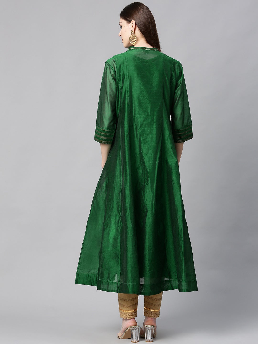 Jadegreen Chanderi Silk Solid Anarkali Kurta - Image 3