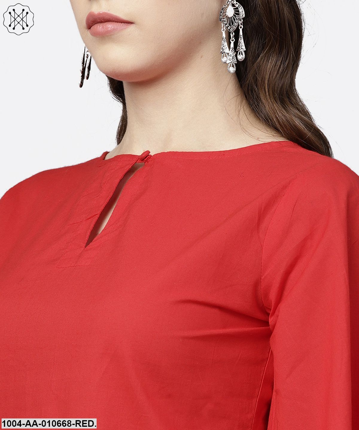 Red 3/4Th Sleeve Tops With Off White Printed Palazzo - Image 5
