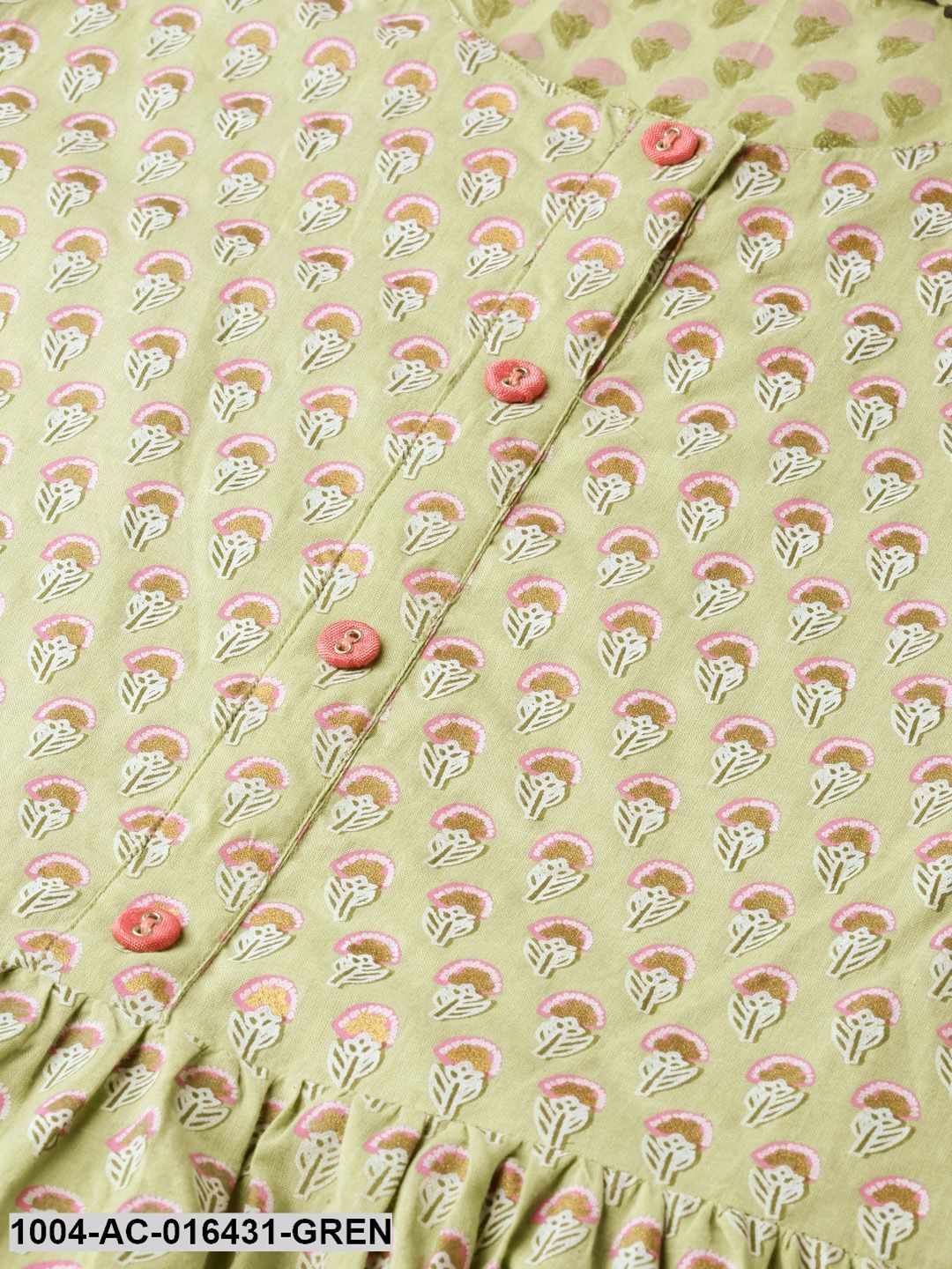 Green Ethnic Motifs Printed Round Neck Cotton Maxi Dress - Image 2