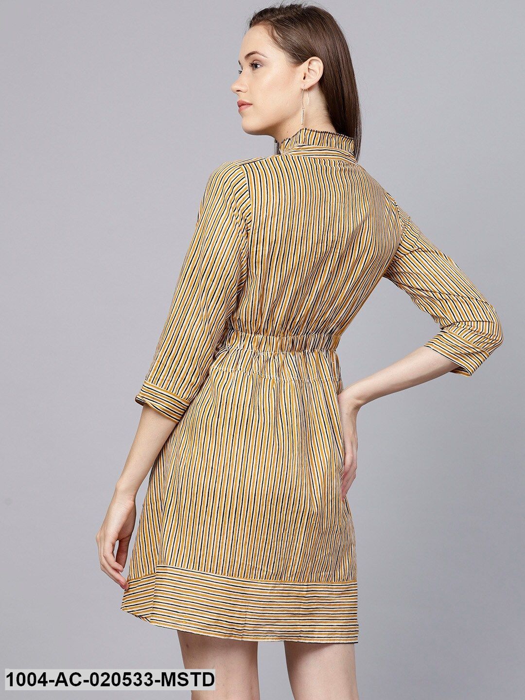 Mustard Yellow & Black Striped A-Line Dress - Image 4