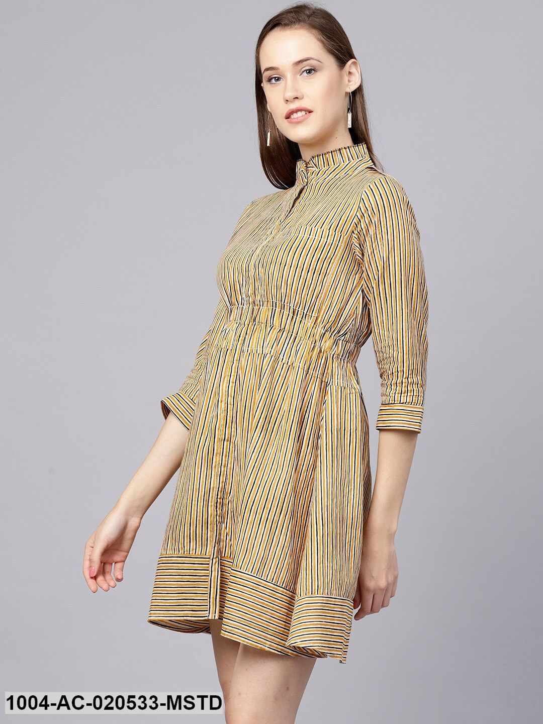 Mustard Yellow & Black Striped A-Line Dress - Image 5
