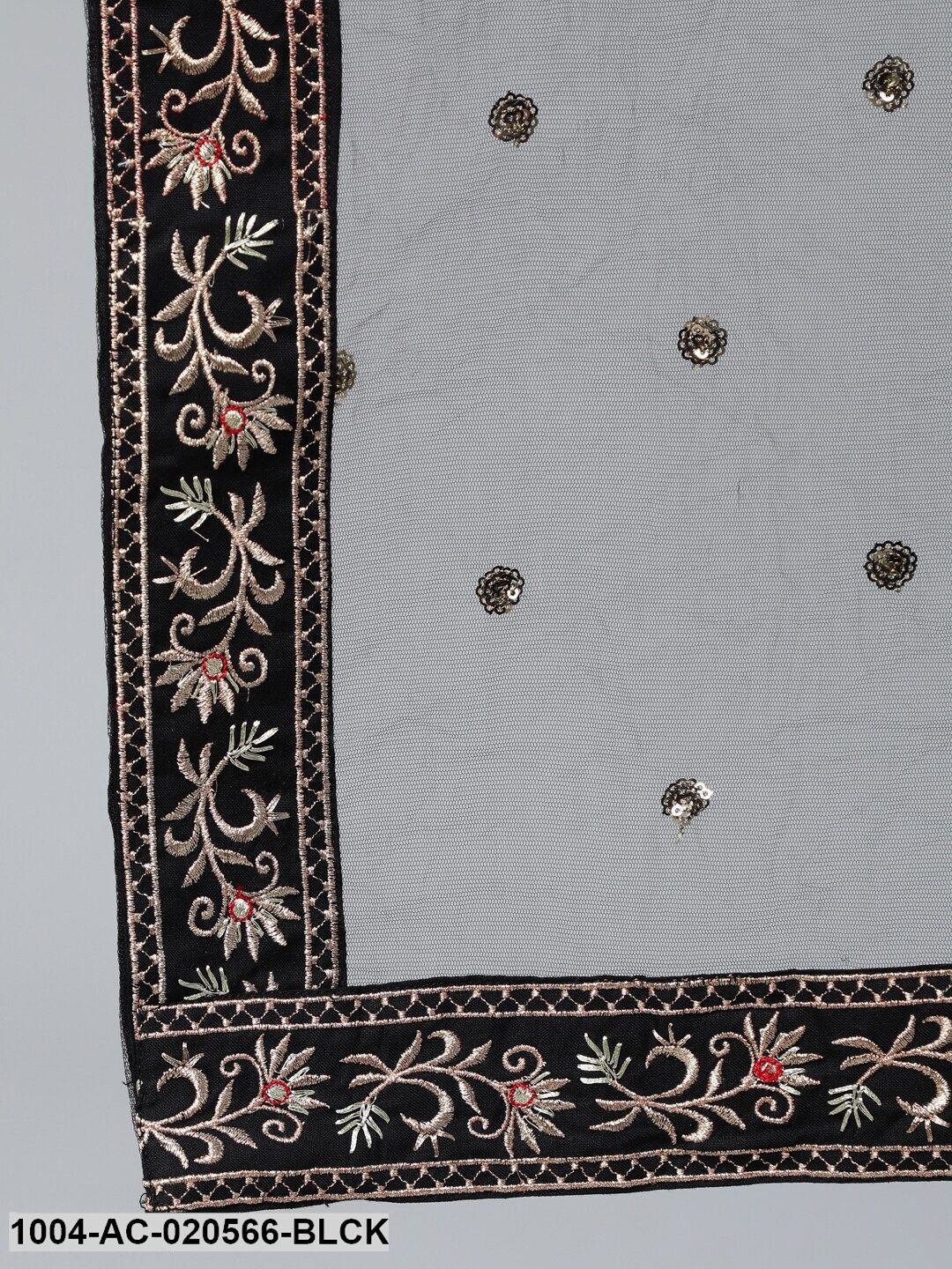 Black Embroidered Fit and Flare Dress With Sequinned Dupatta - Image 3