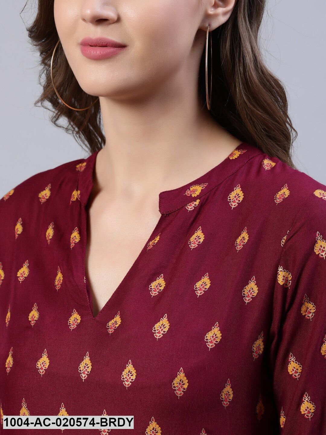 Burgundy Ethnic Motifs Maxi Dress - Image 2