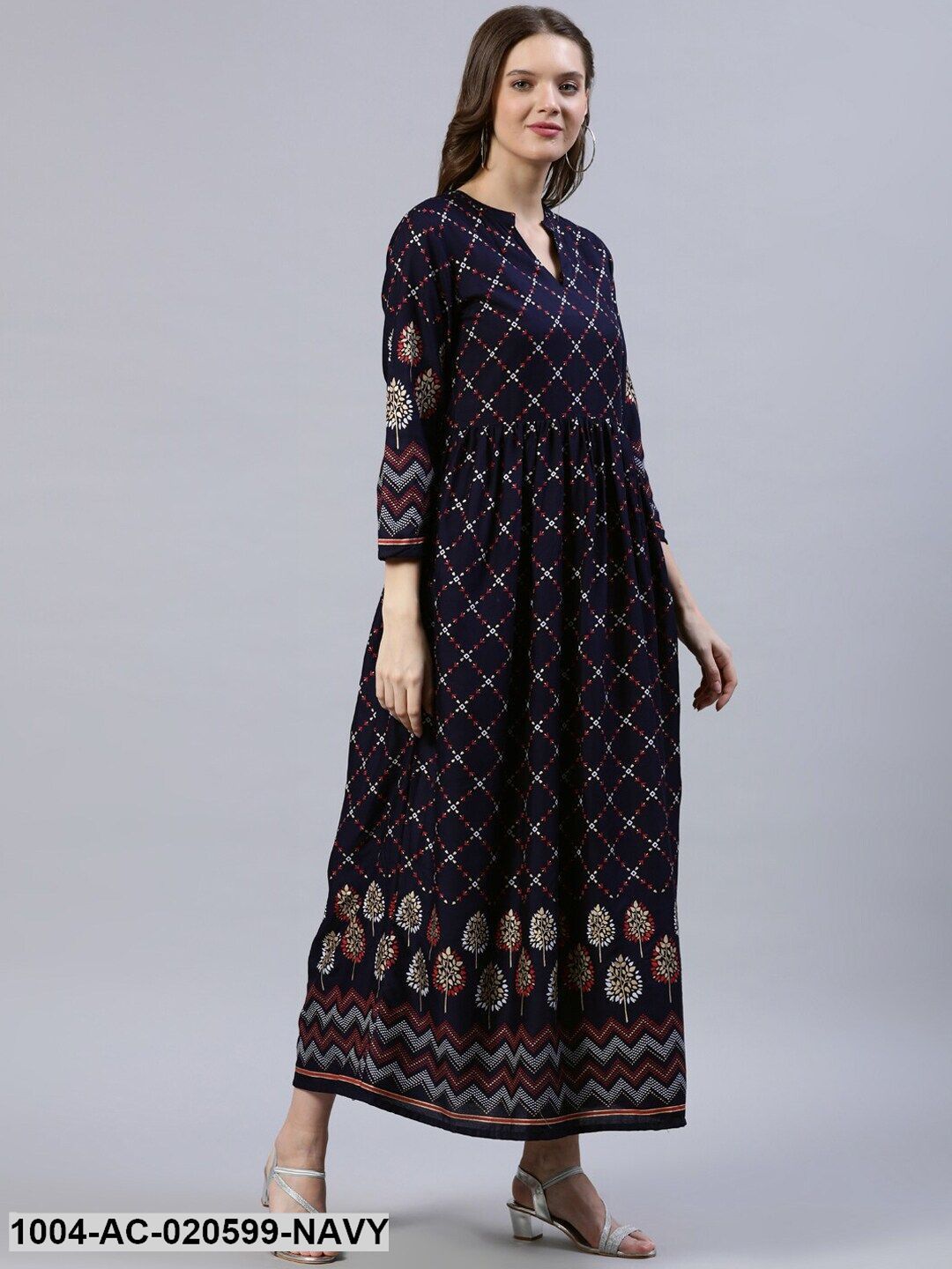 Navy Blue Floral Maxi Dress - Image 3