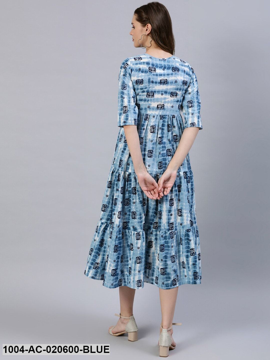 Blue Animal Dyed Empire Midi Dress - Image 4