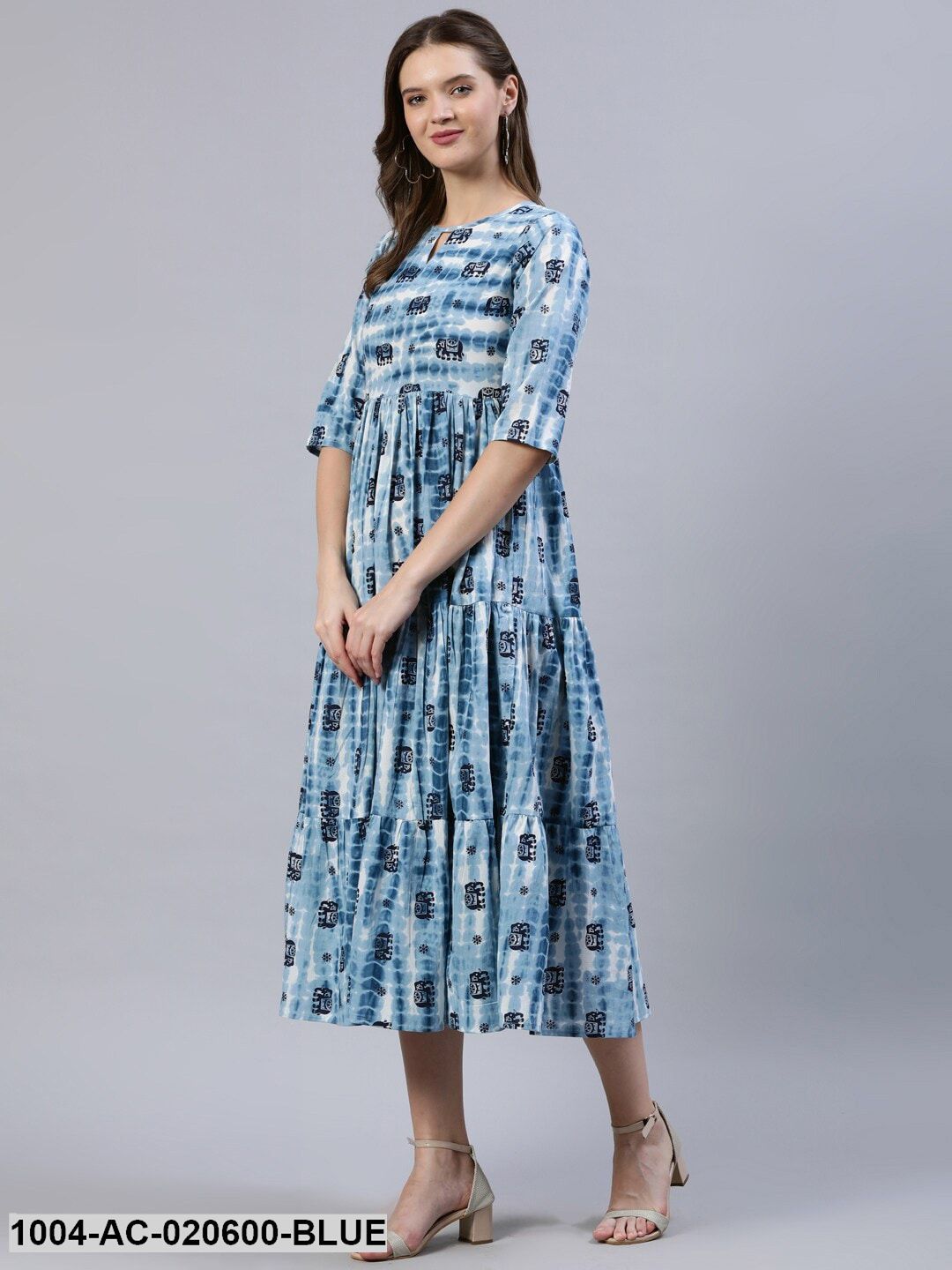 Blue Animal Dyed Empire Midi Dress - Image 5