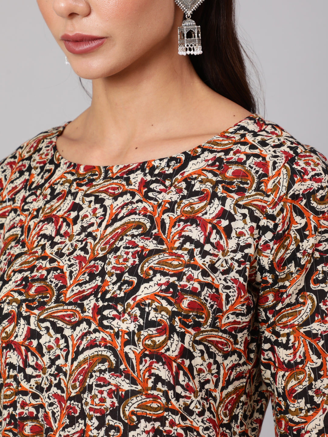 Multi Ethnic Printed Dress With Three Quarter Sleeves - Image 4