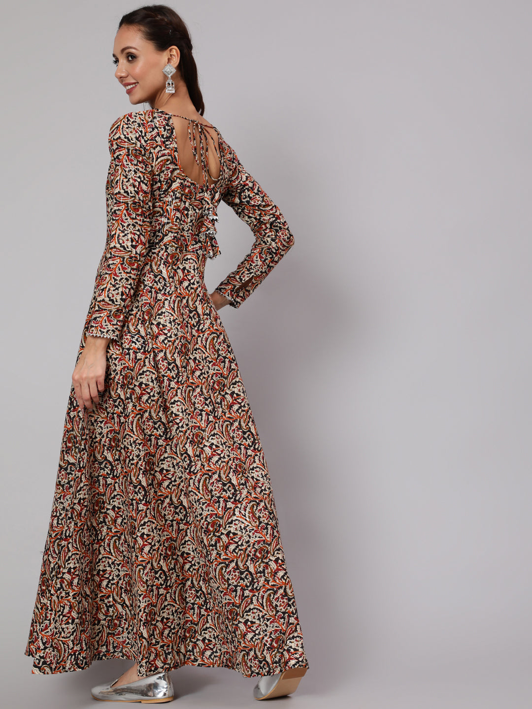 Multi Ethnic Printed Dress With Three Quarter Sleeves - Image 3