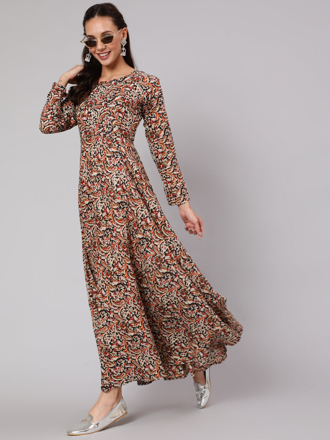 Multi Ethnic Printed Dress With Three Quarter Sleeves - Image 5