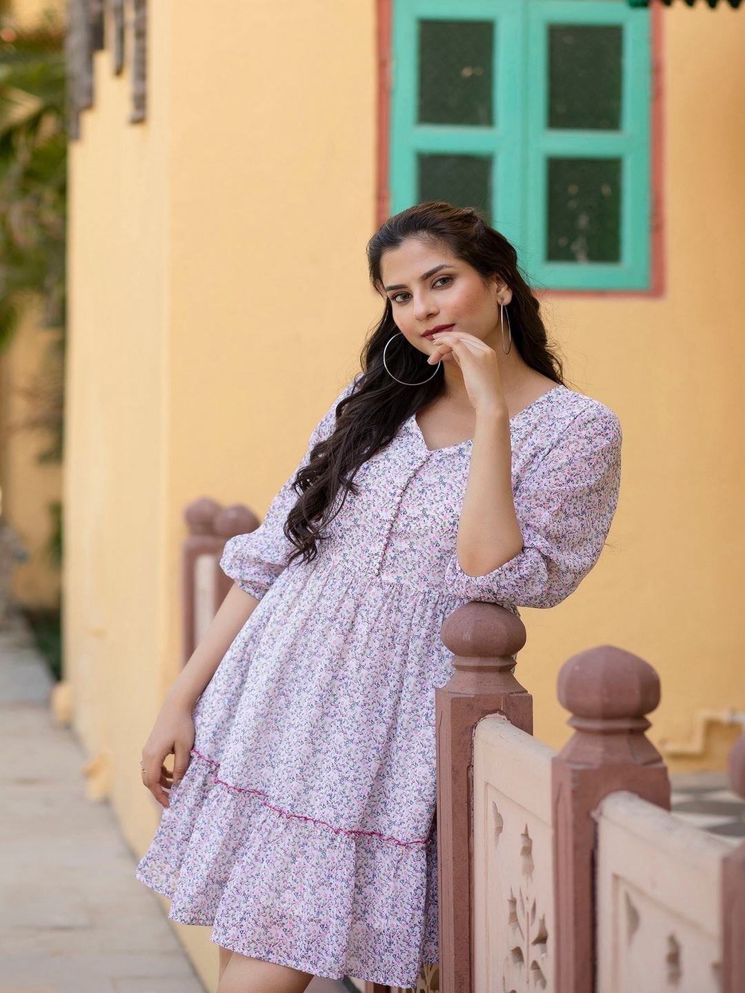 Off-White Printed Mini Georgette Dress - Image 2