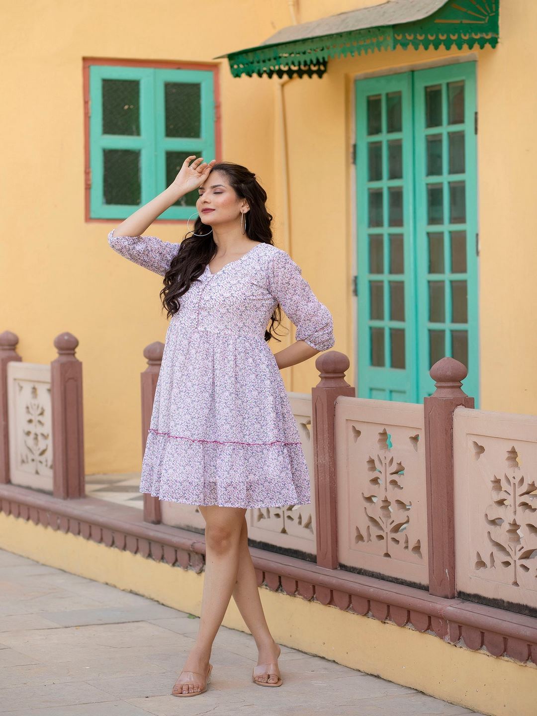 Off-White Printed Mini Georgette Dress - Image 3