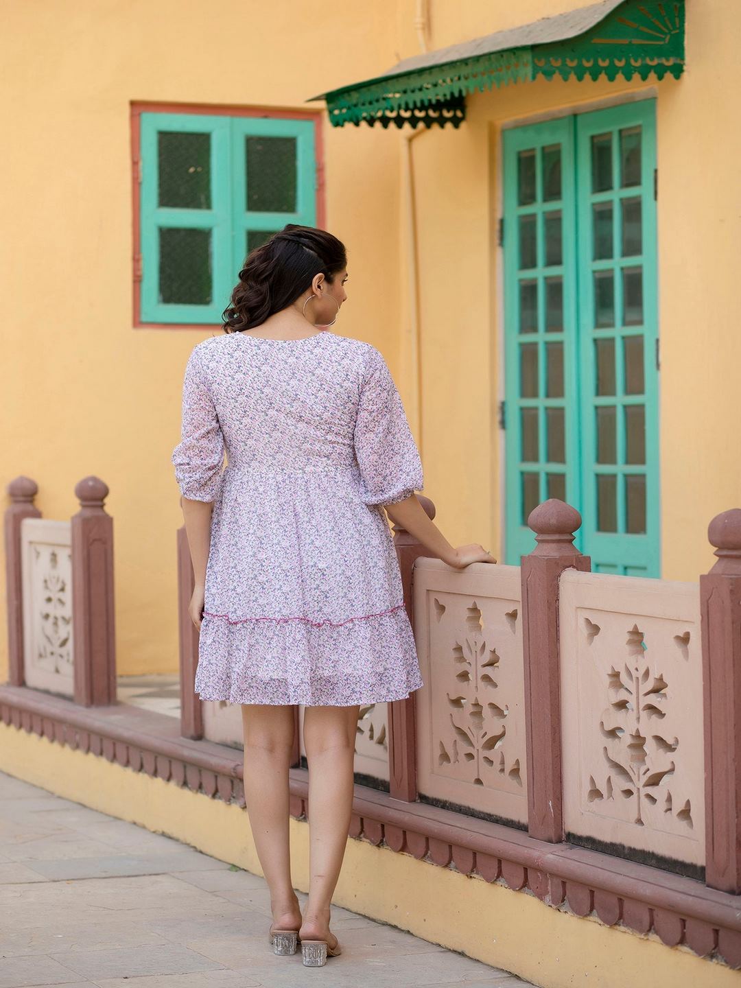 Off-White Printed Mini Georgette Dress - Image 5