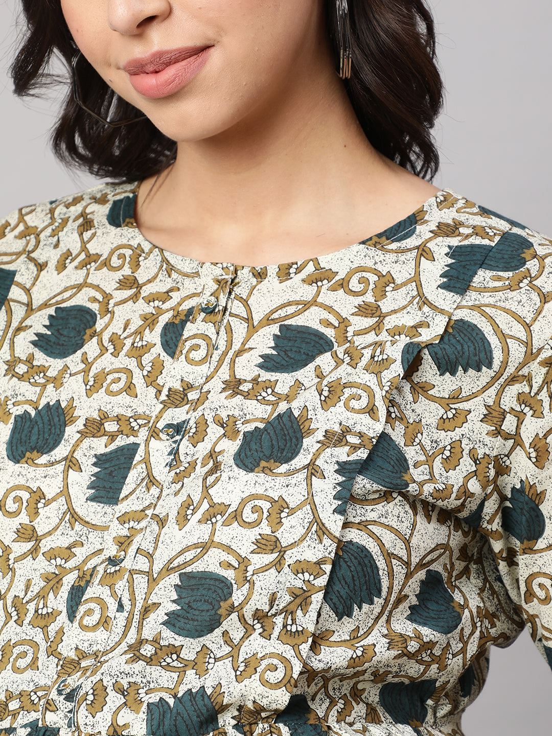 Beige Printed Flared Maternity Dress - Image 2