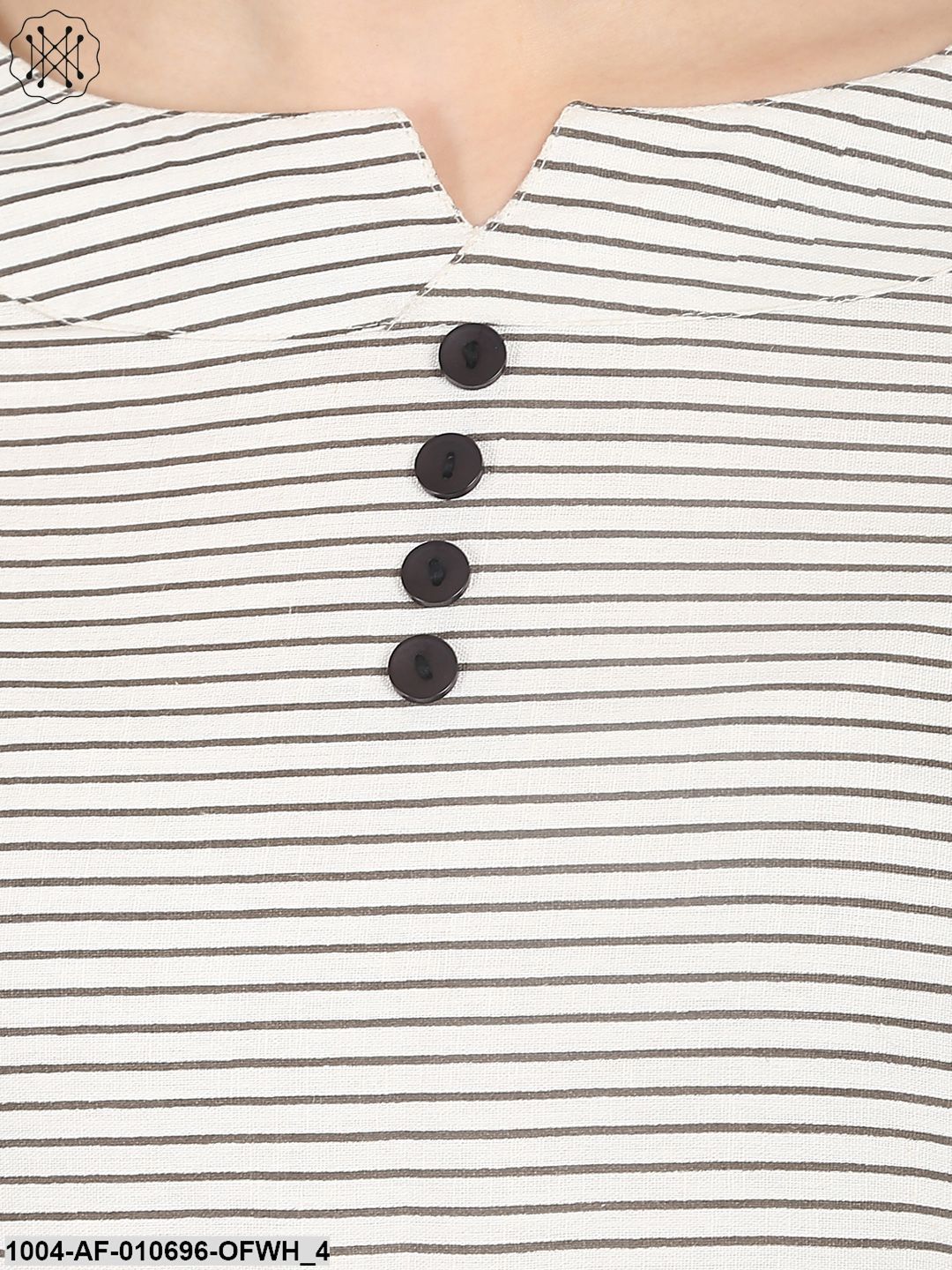 Off White Striped Half Sleeve Kurta With Slim Fit Palazzo - Image 4