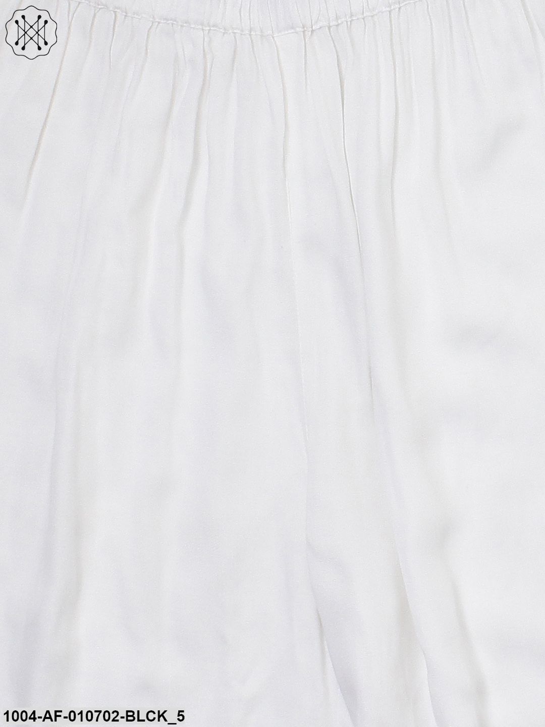 Black Printed 3/4Th Sleeve High Slit Cotton A-Line Kurta With Off White Palazzo - Image 5