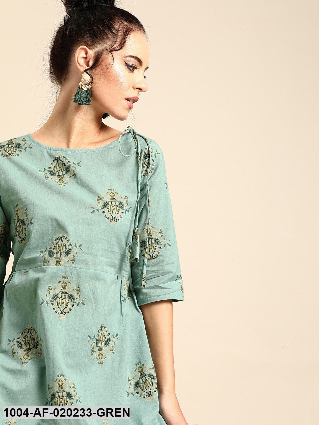 Green & Teal Blue Printed Kurta with Dhoti Pants - Image 2