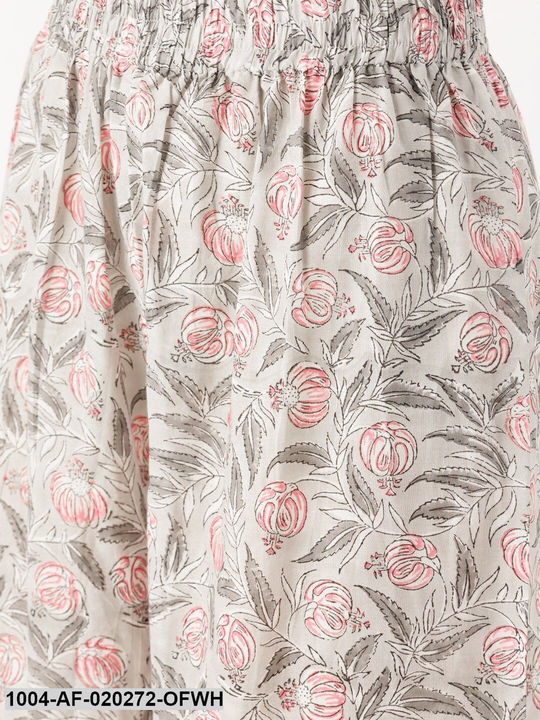Off-White & Pink Floral Print A-Line Kurta with Palazzos - Image 3