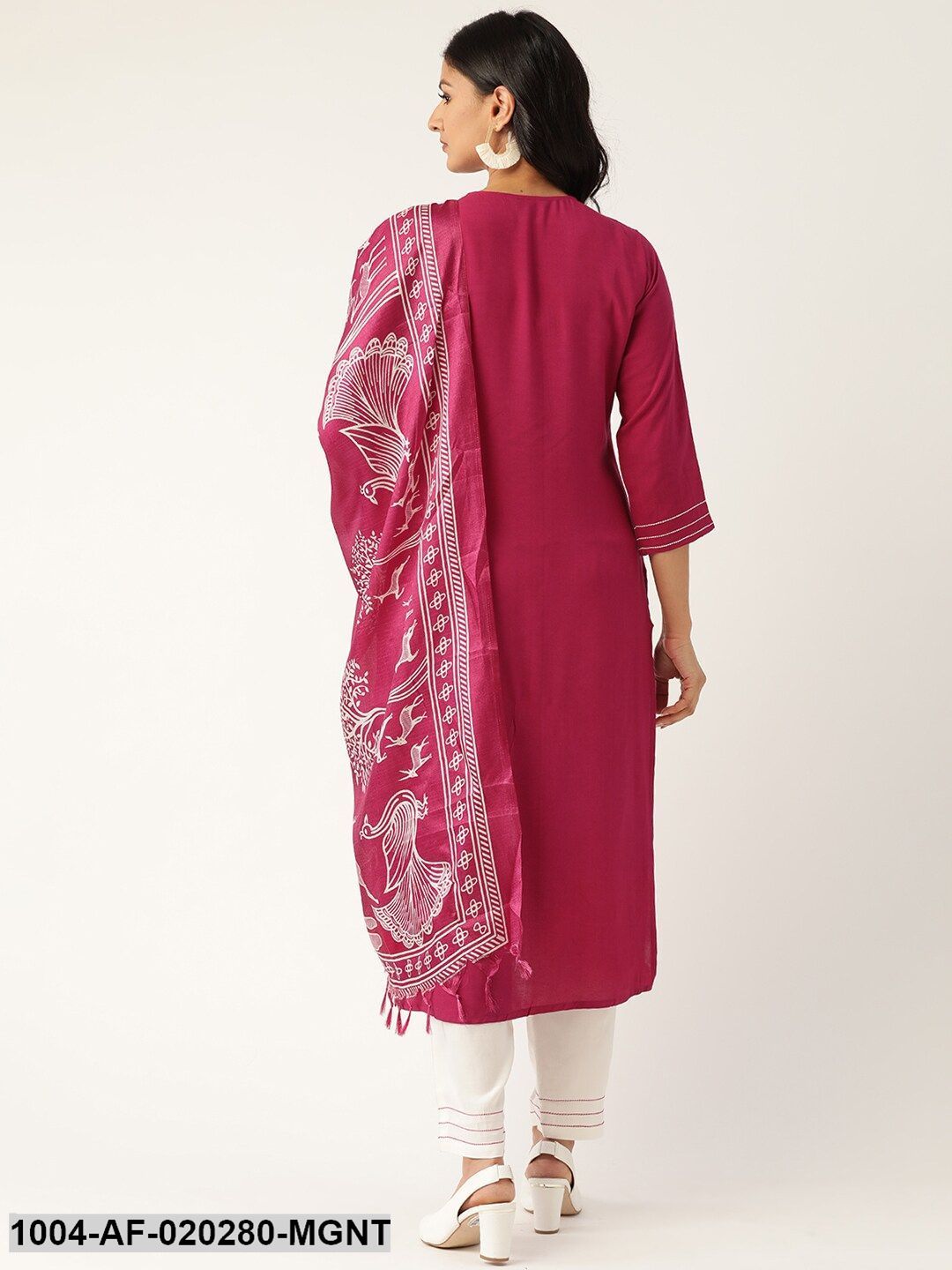 Magenta & White Solid Kurta with Palazzos & Dupatta - Image 6