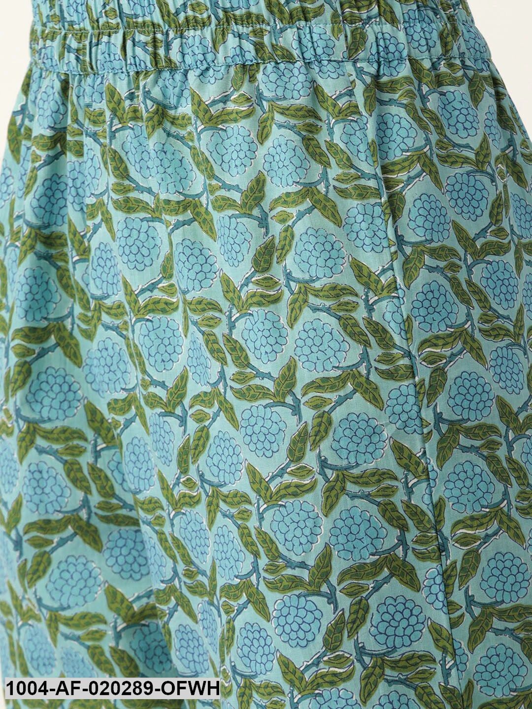 Off-White & Blue Printed Kurta with Palazzos & Dupatta - Image 3