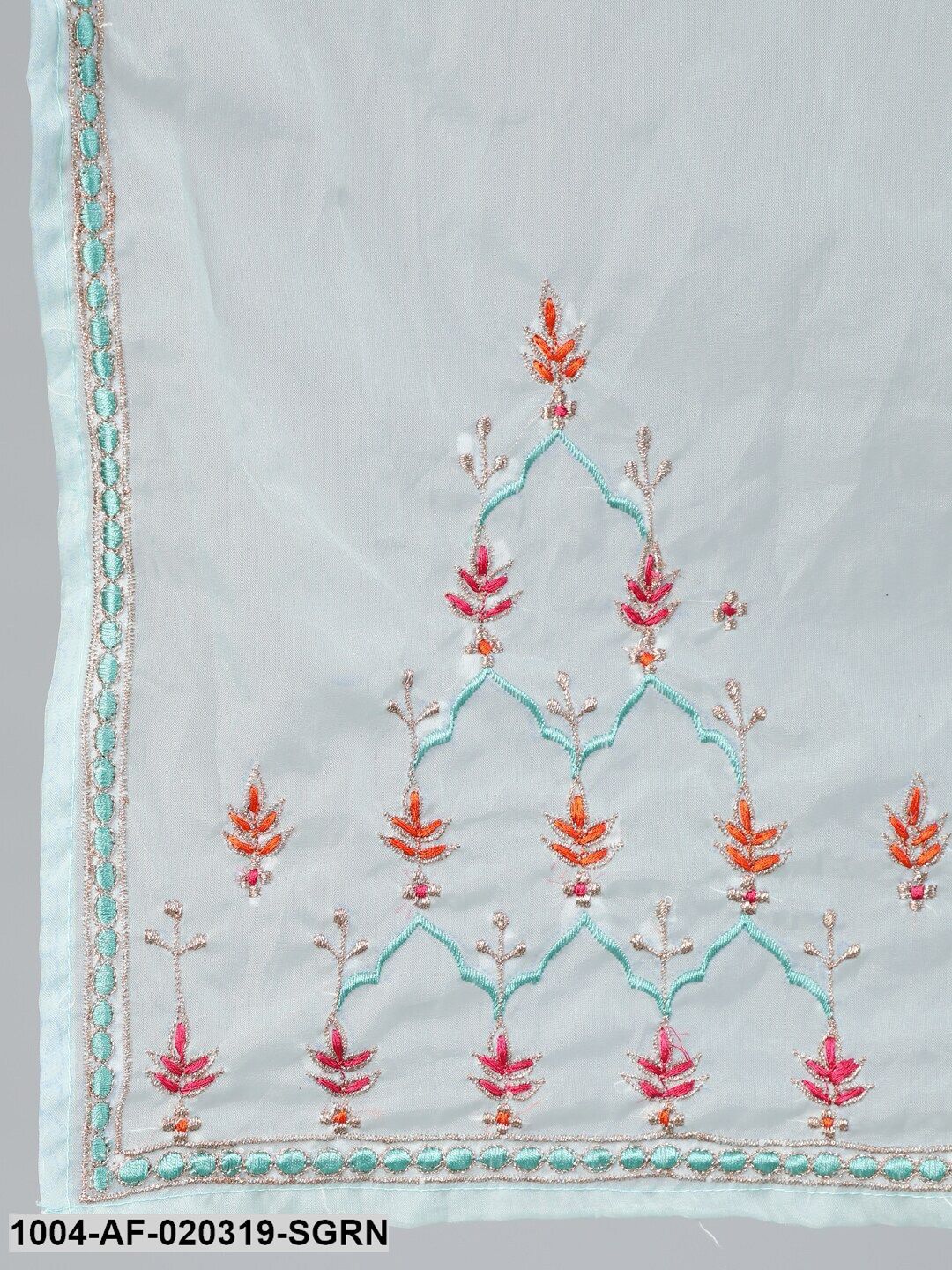 Sea Green Straight Embroidered Kurta With Plazzo & Dupatta - Image 5
