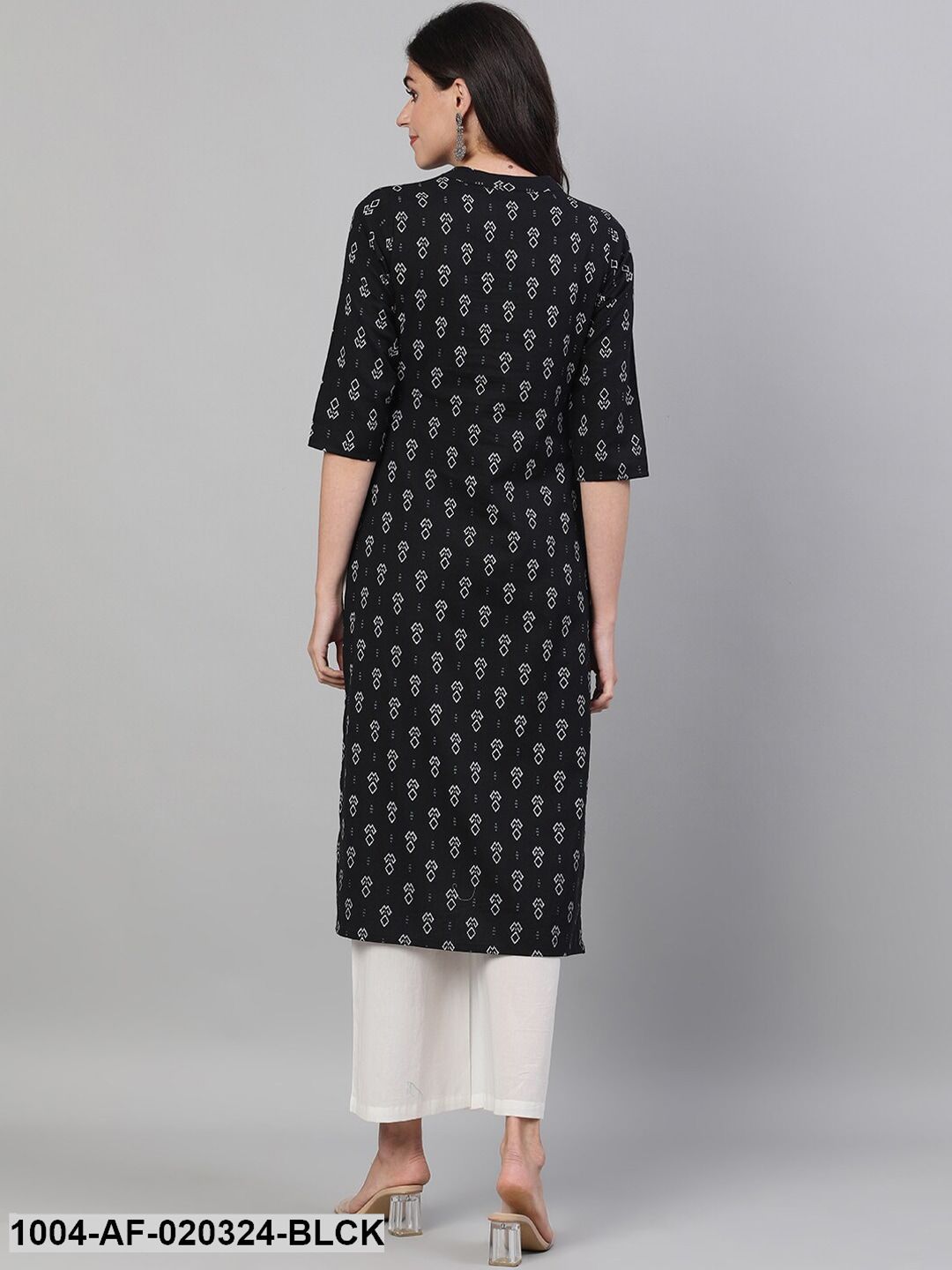 Black White Printed Kurta with Trousers - Image 4
