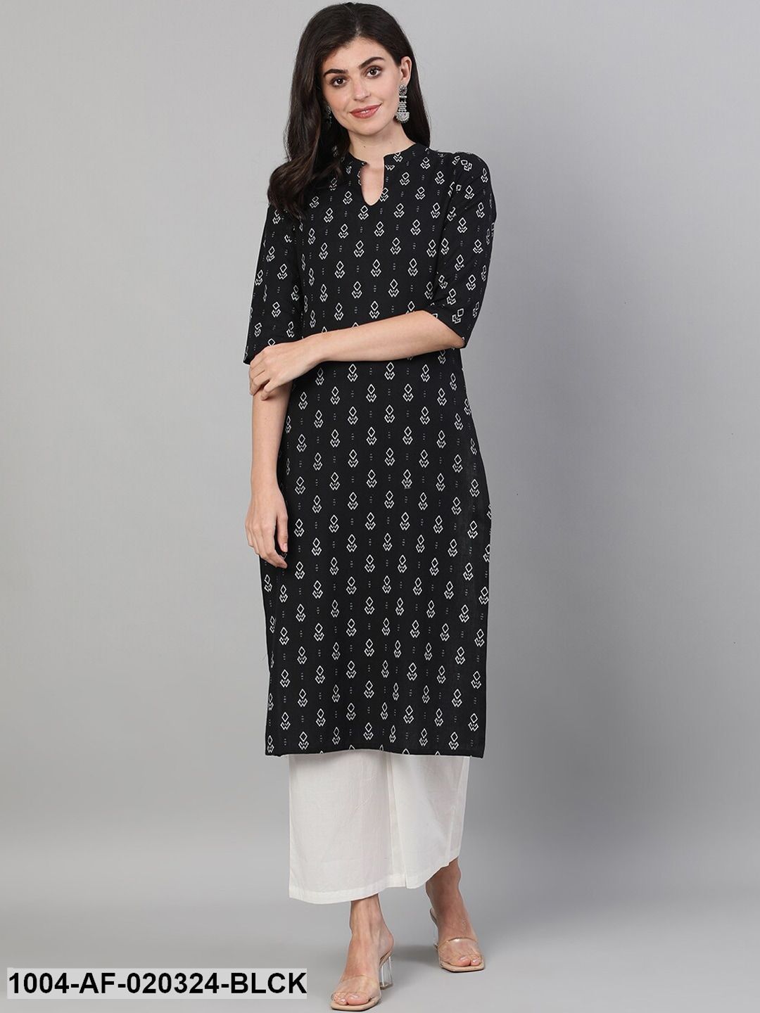 Black White Printed Kurta with Trousers - Image 6