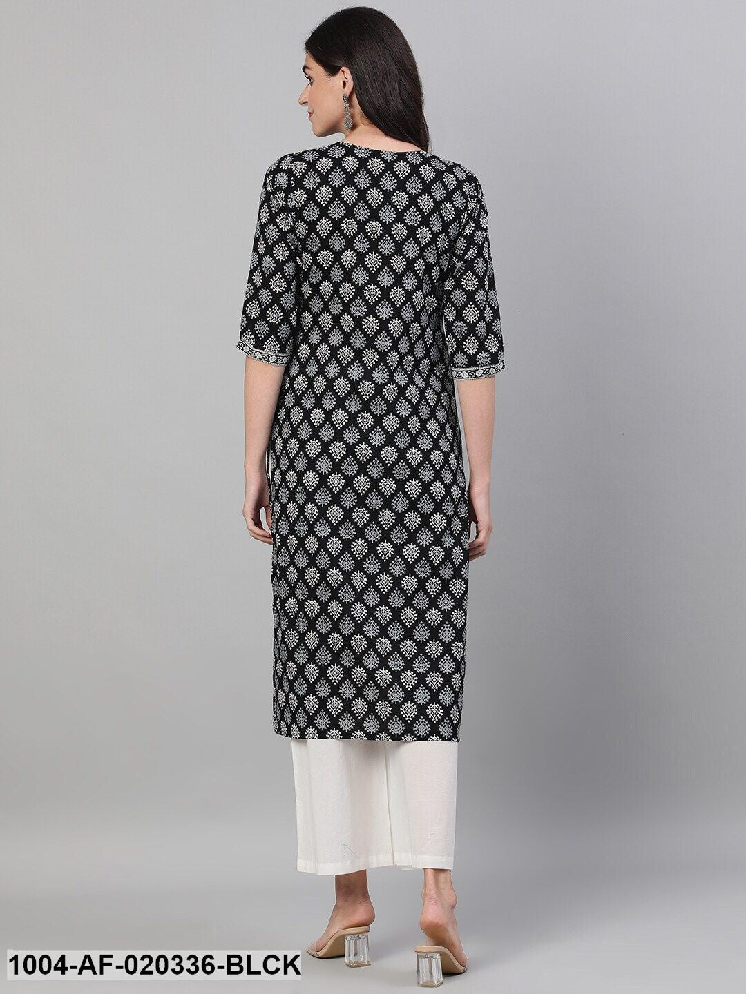 Black Off-White Printed Kurta with Trousers - Image 4