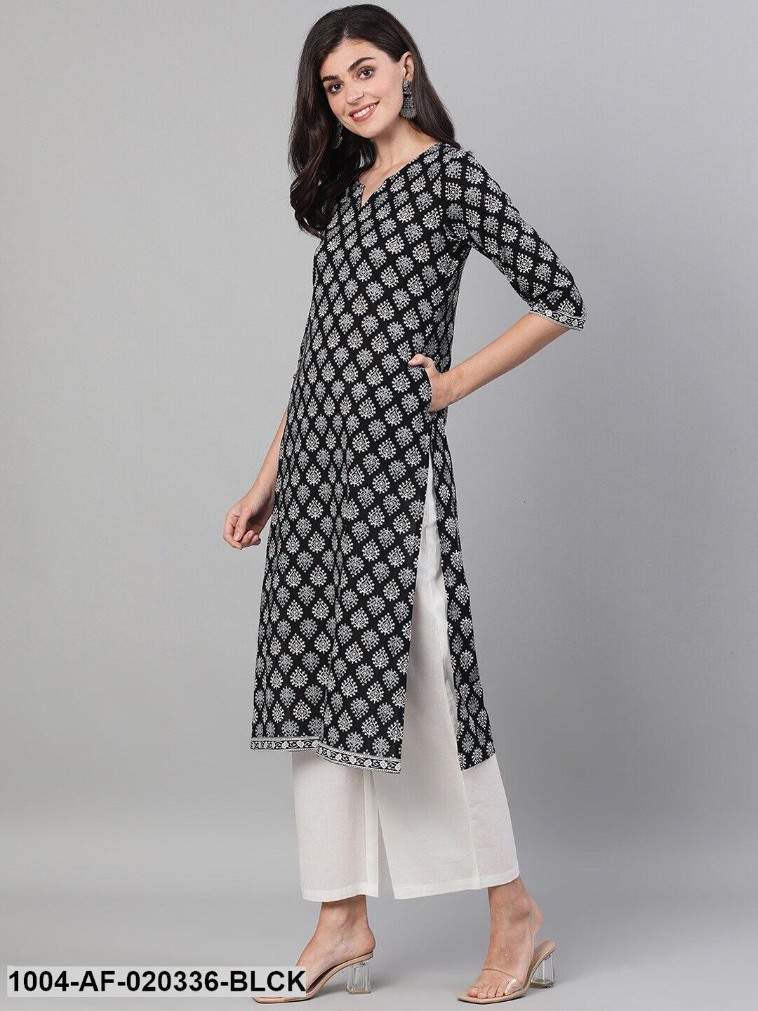 Black Off-White Printed Kurta with Trousers - Image 5
