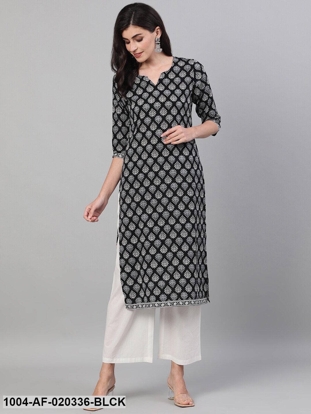 Black Off-White Printed Kurta with Trousers - Image 6