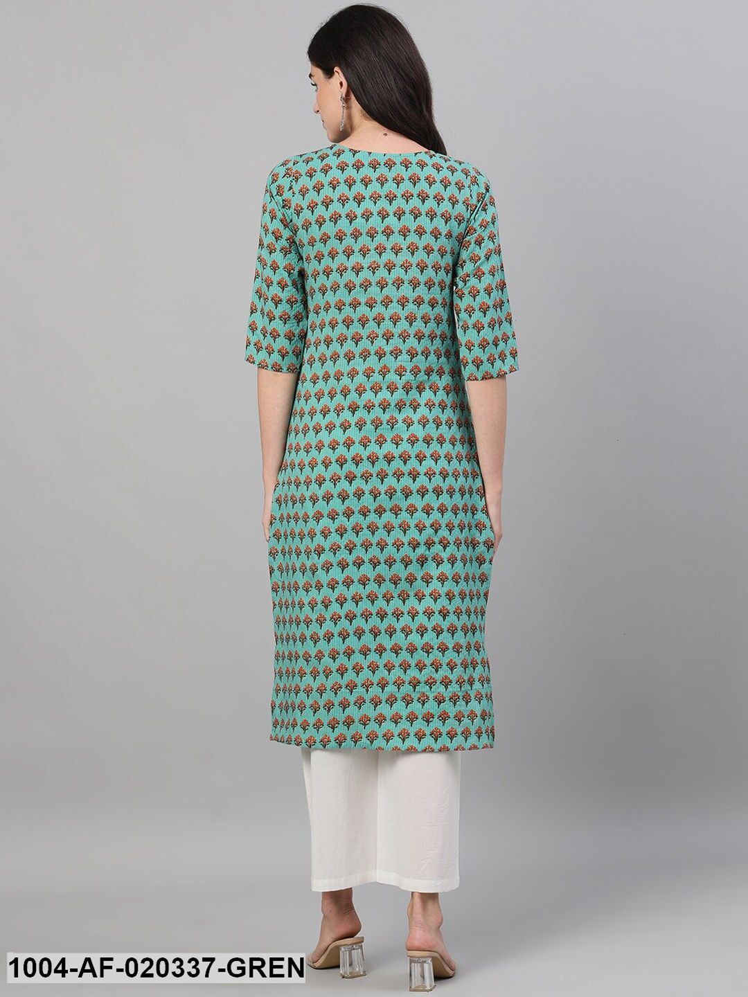 Green Printed Kurta with Palazzos - Image 4