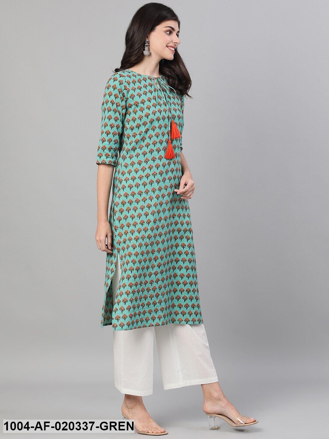 Green Printed Kurta with Palazzos - Image 5
