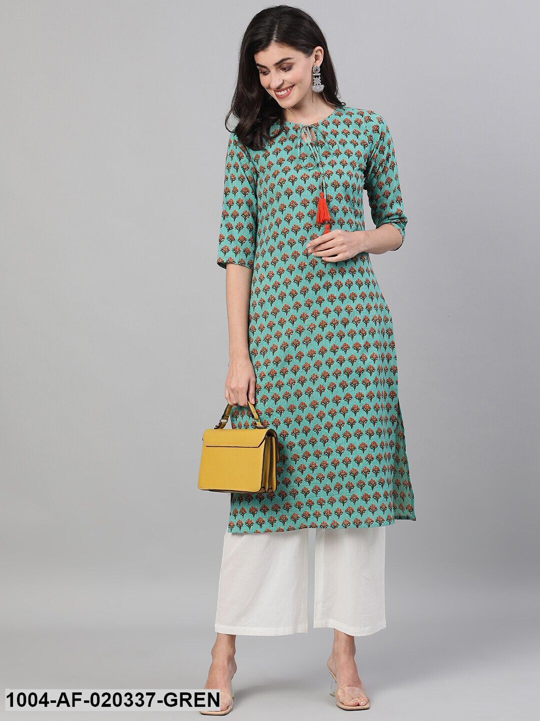 Green Printed Kurta with Palazzos - Image 6