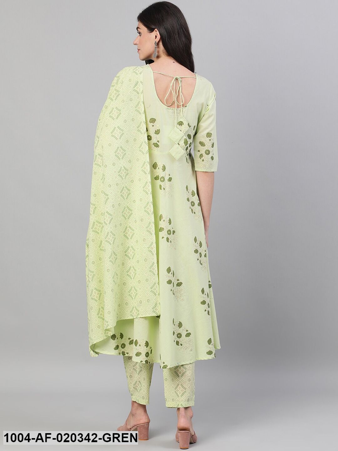 Green Printed Kurta with Palazzos & Dupatta - Image 4