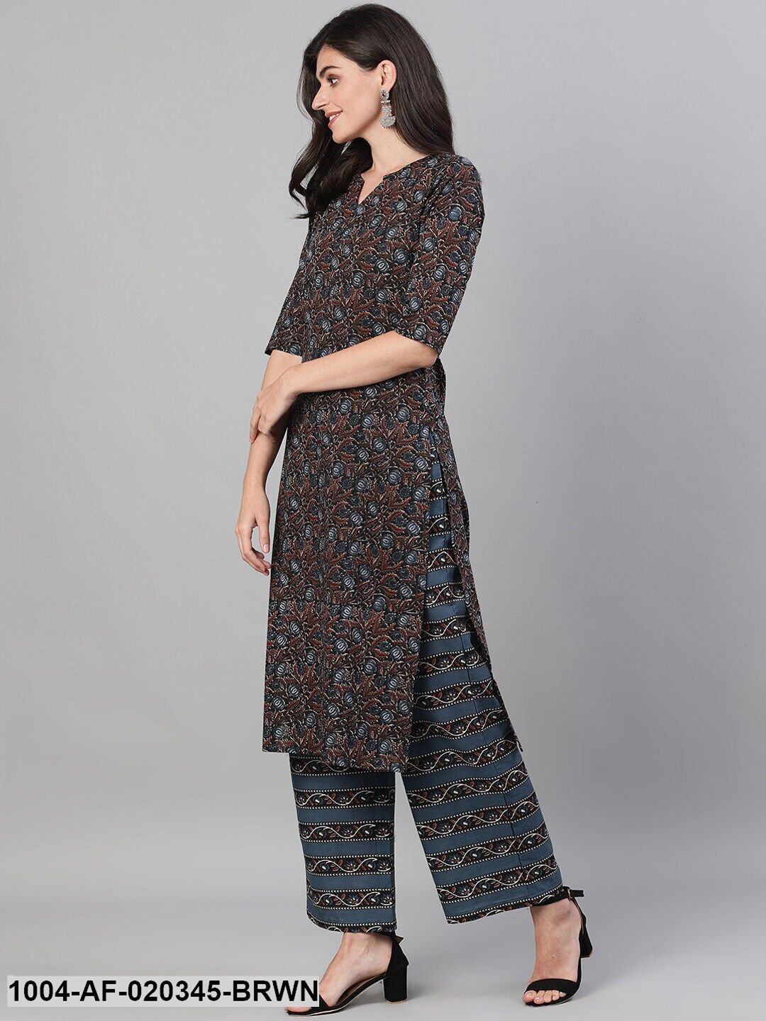 Brown Printed Kurta with Palazzos - Image 5