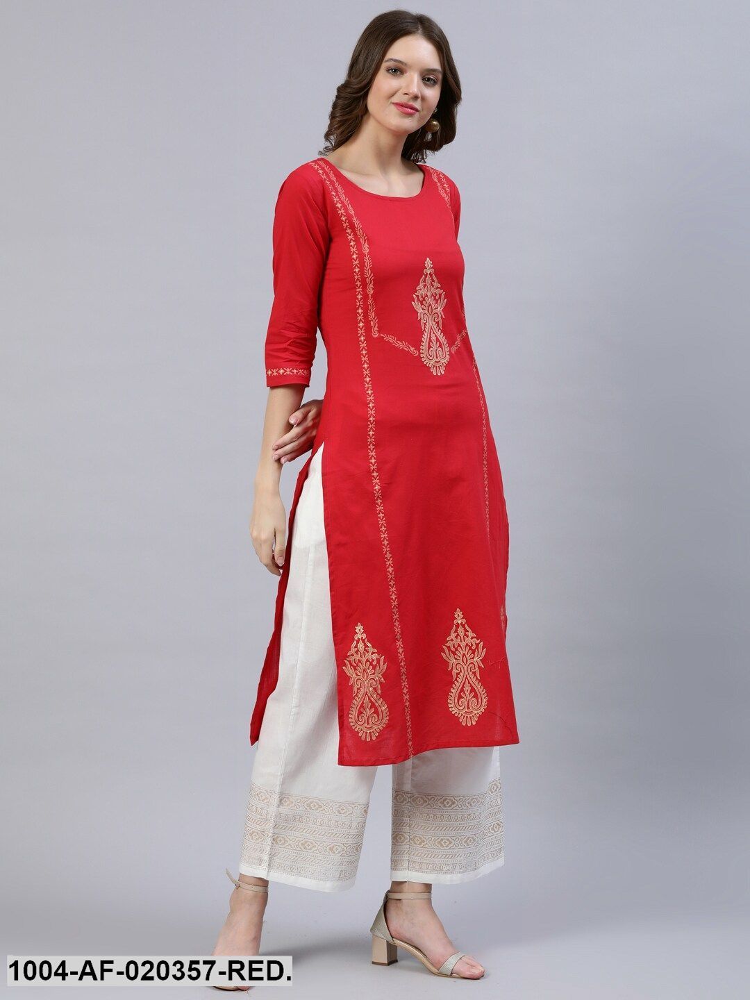 Red & Yellow Printed Kurta with Palazzos - Image 4