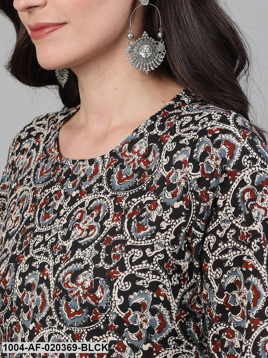 Black Beige Printed Kurta with Palazzos Dupatta - Image 2