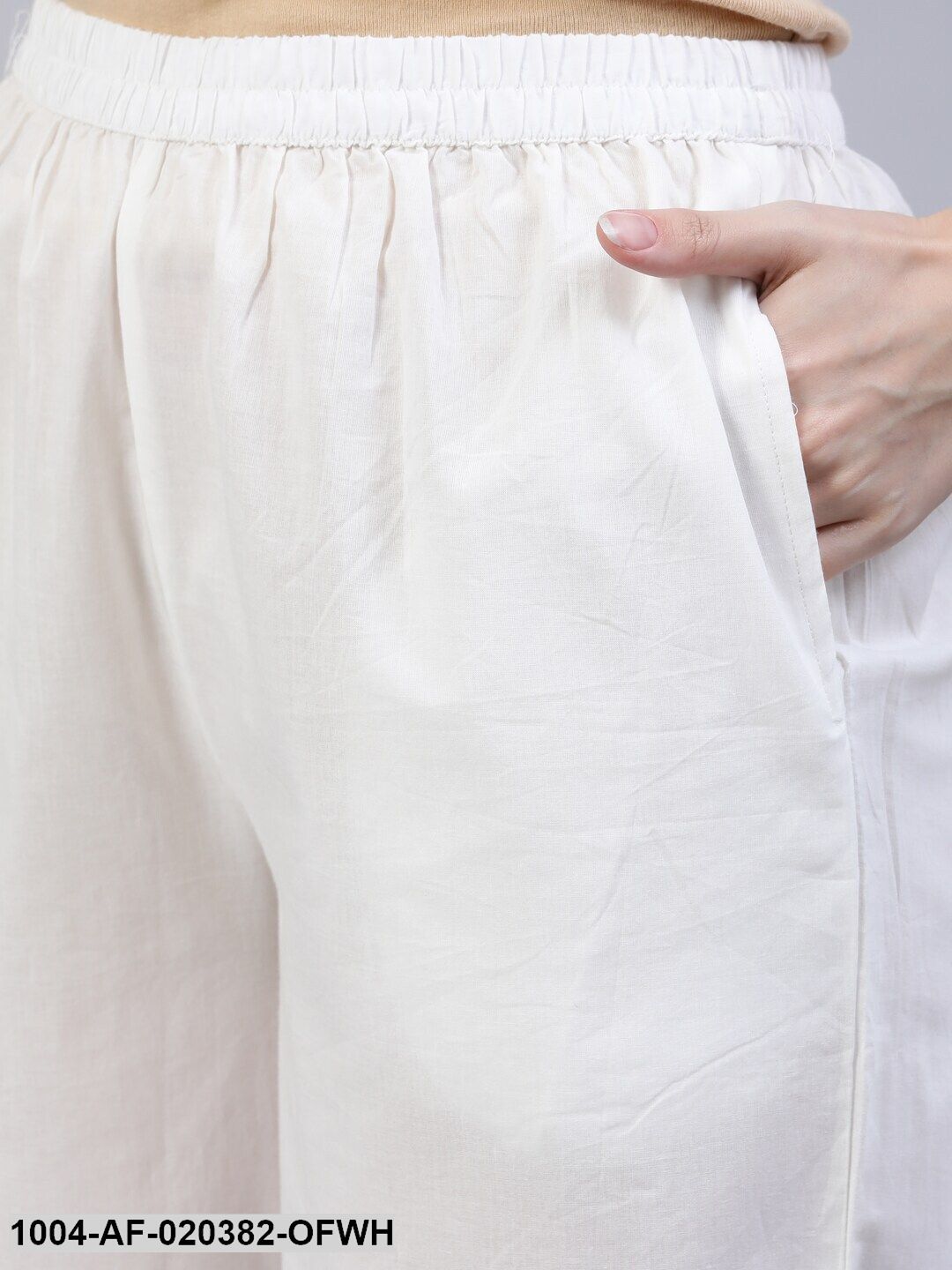 Off White & Golden Block Print Pure Cotton Kurta & Trousers With Dupatta - Image 3