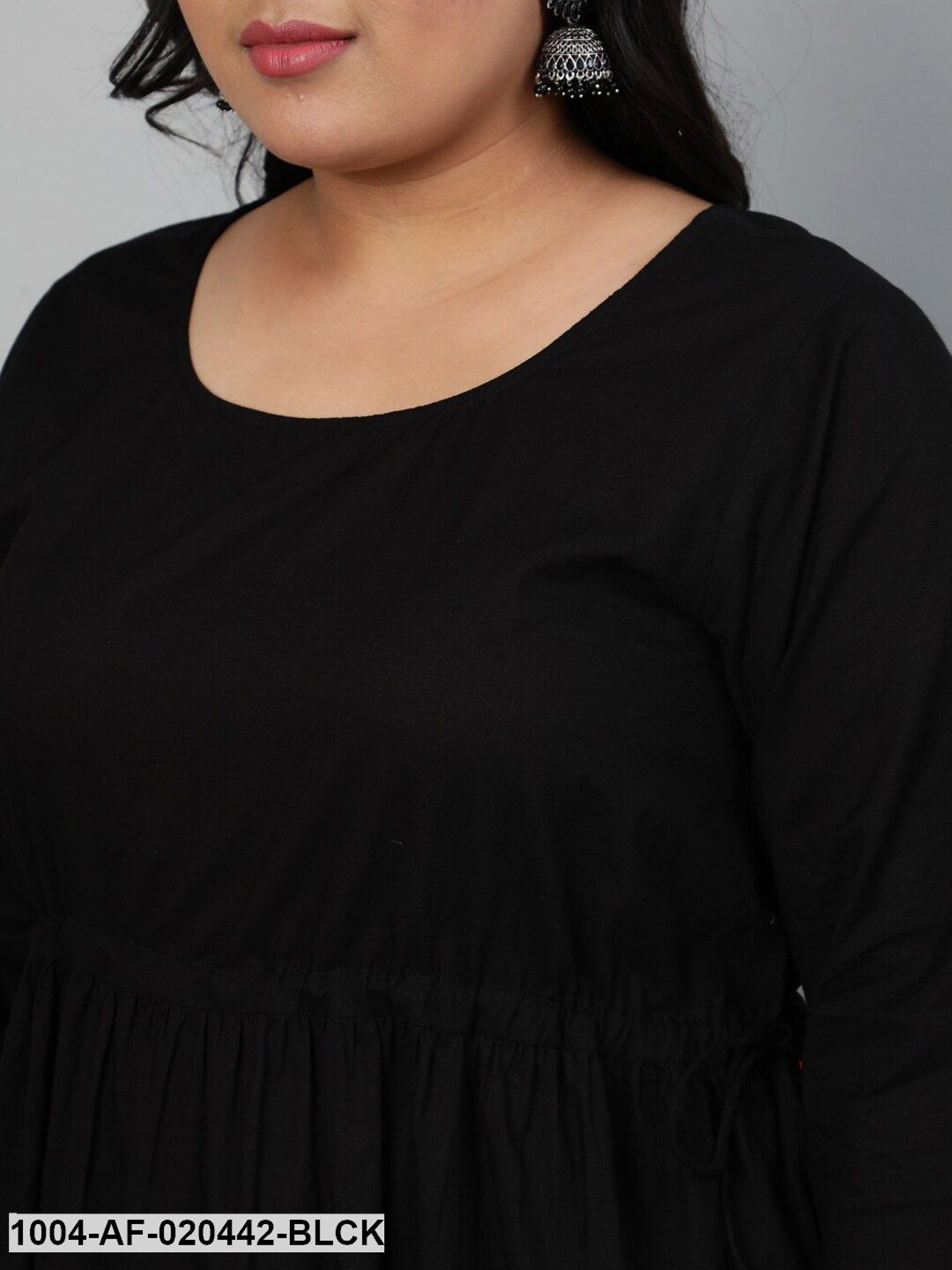 Plus Size Black Empire Pure Cotton Kurta with Trousers & With Dupatta - Image 2