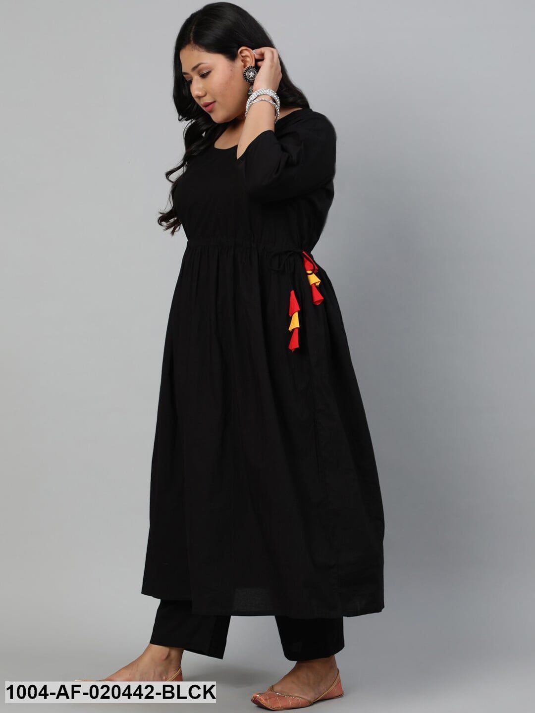 Plus Size Black Empire Pure Cotton Kurta with Trousers & With Dupatta - Image 4
