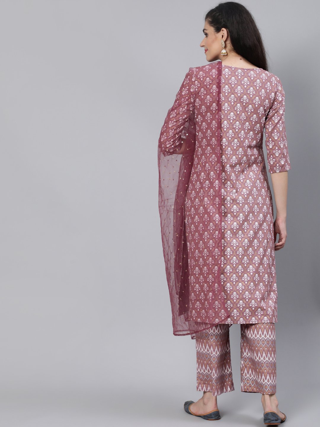 Women Pink Straight Kurta With Plazo & Sequened Dupatta - Image 6