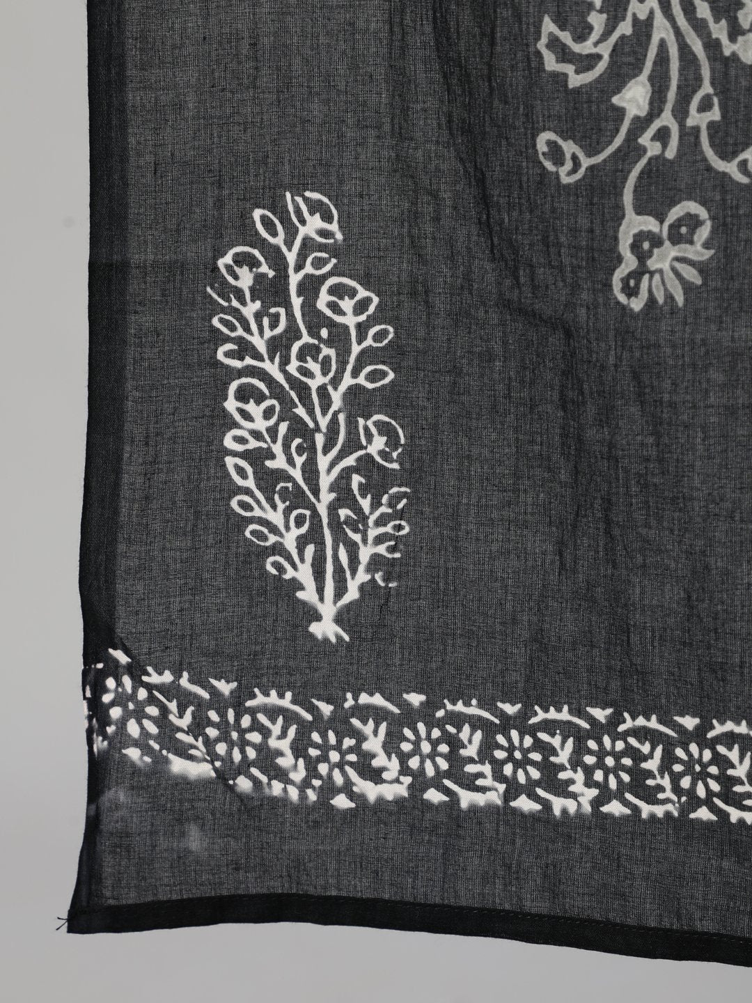 Women Black Printed Straight Kurta With Plazo & Dupatta - Image 4