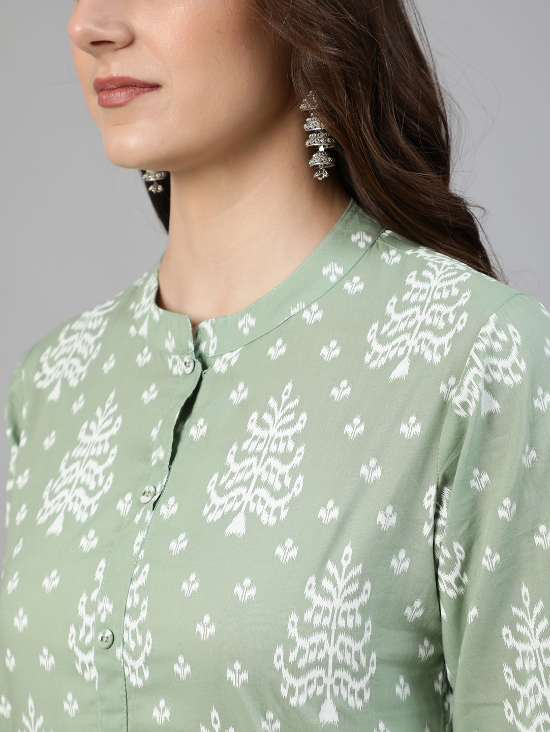 Olive Green Ethnic Printed Kurta And Palazzo With Dupatta - Image 2