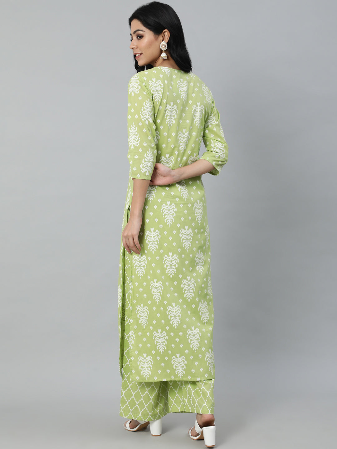 Green Printed Straight Kurta With Plazo - Image 3