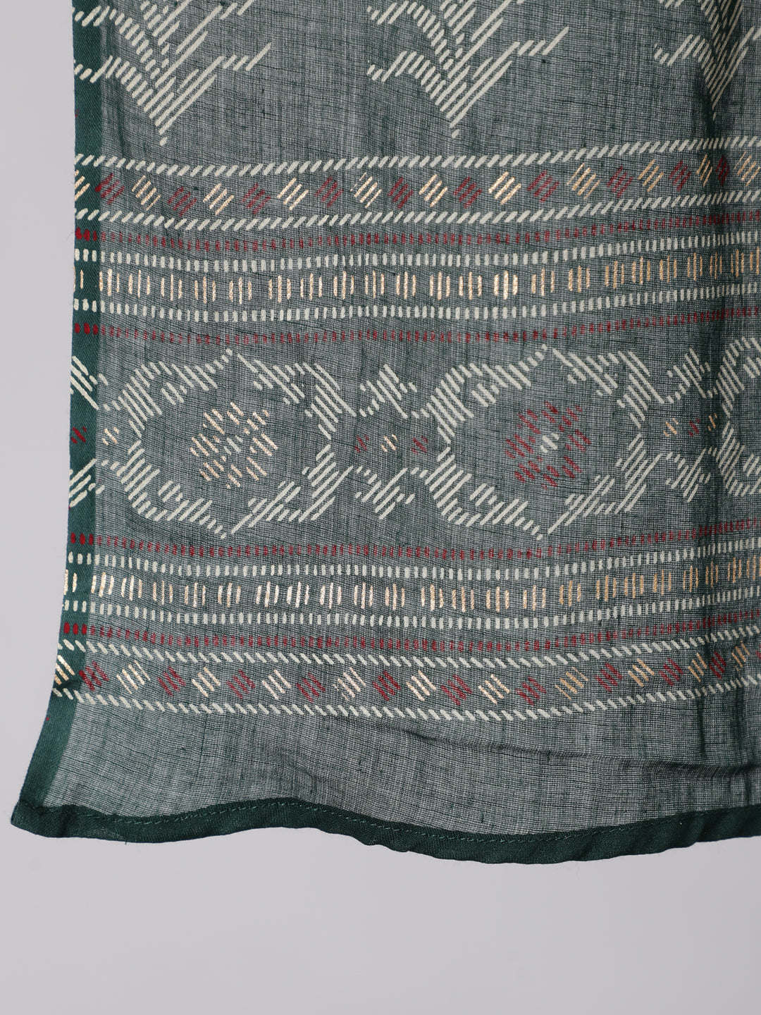 Green Printed Flared Kurta With Trouser And Dupatta - Image 4