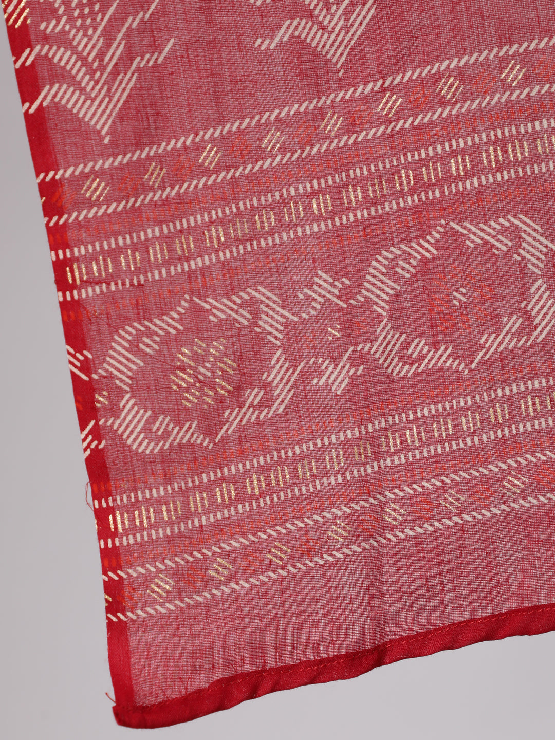 Red Printed Flared Kurta With Trouser And Dupatta - Image 4