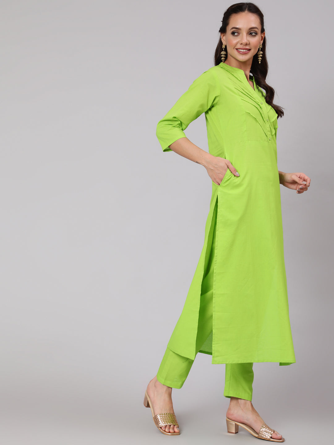 Solid Green Straight Kurta With Palazzo And Dupatta - Image 2