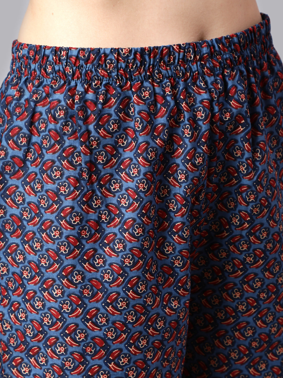 Maroon And Blue Floral Printed Straight Kurta And Palazzo With Palazzo - Image 2