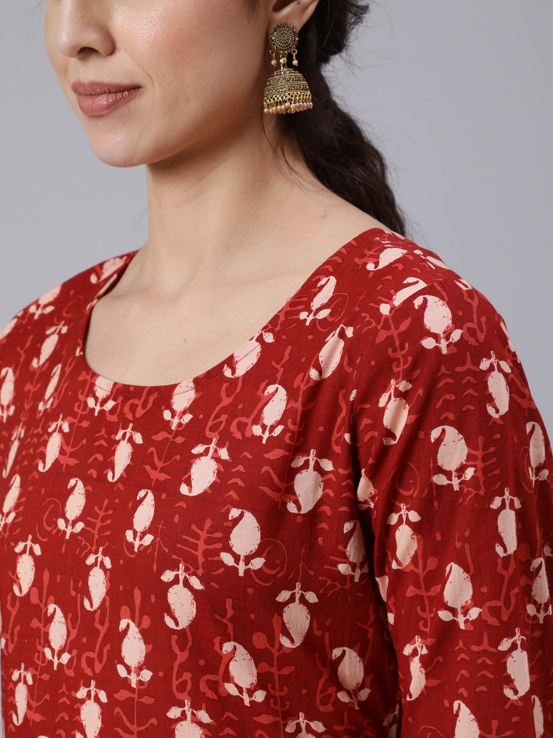 Rust Ethnic Printed Flared Kurta With Palazzo and Dupatta - Image 6