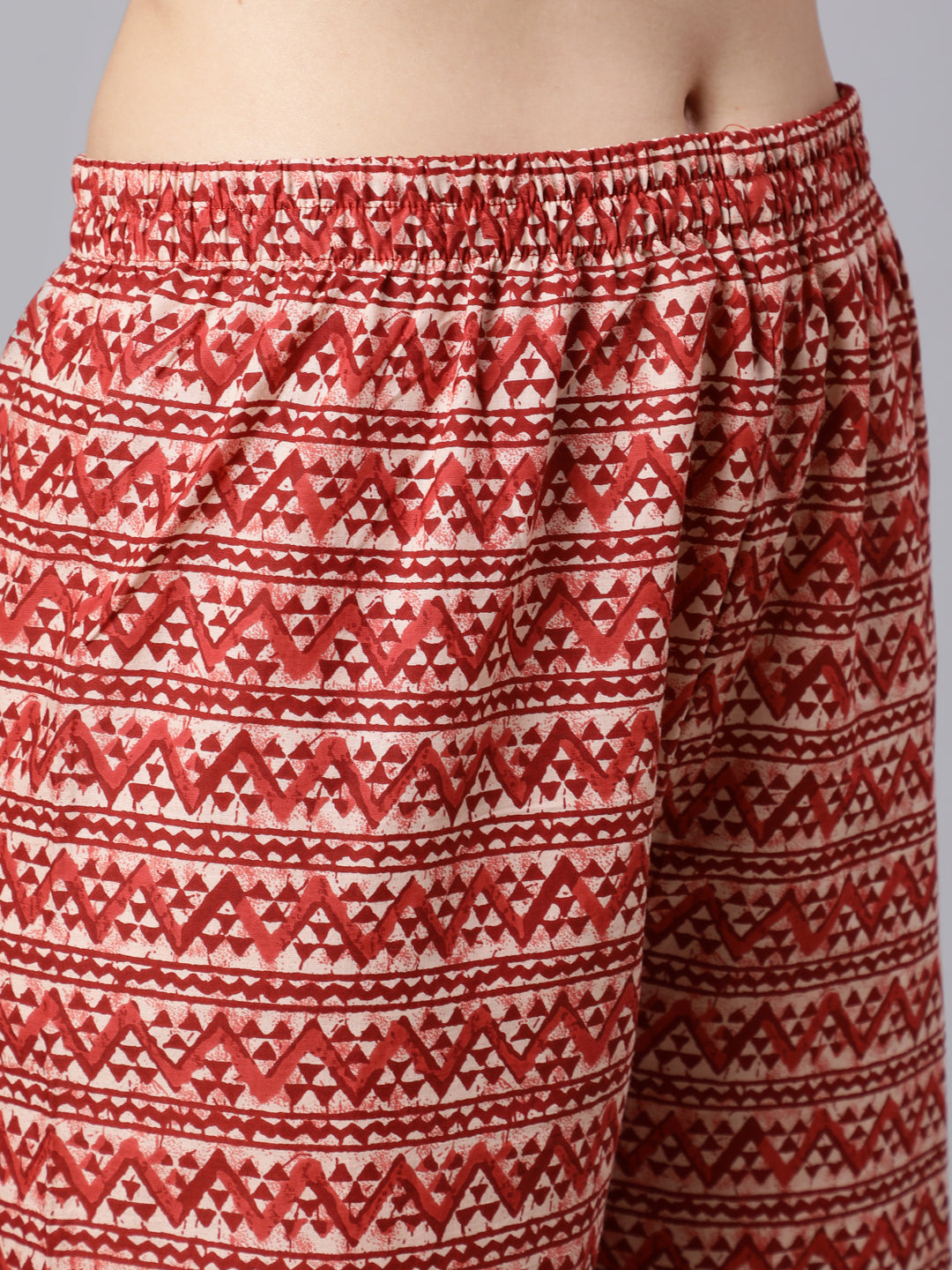 Rust Ethnic Printed Flared Kurta With Palazzo and Dupatta - Image 4