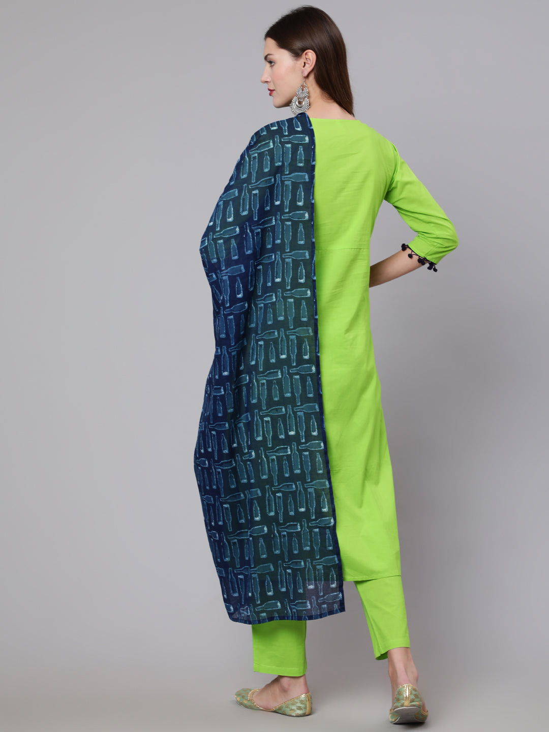 Green Solid Kurta And Trouser With Printed Dupatta - Image 3